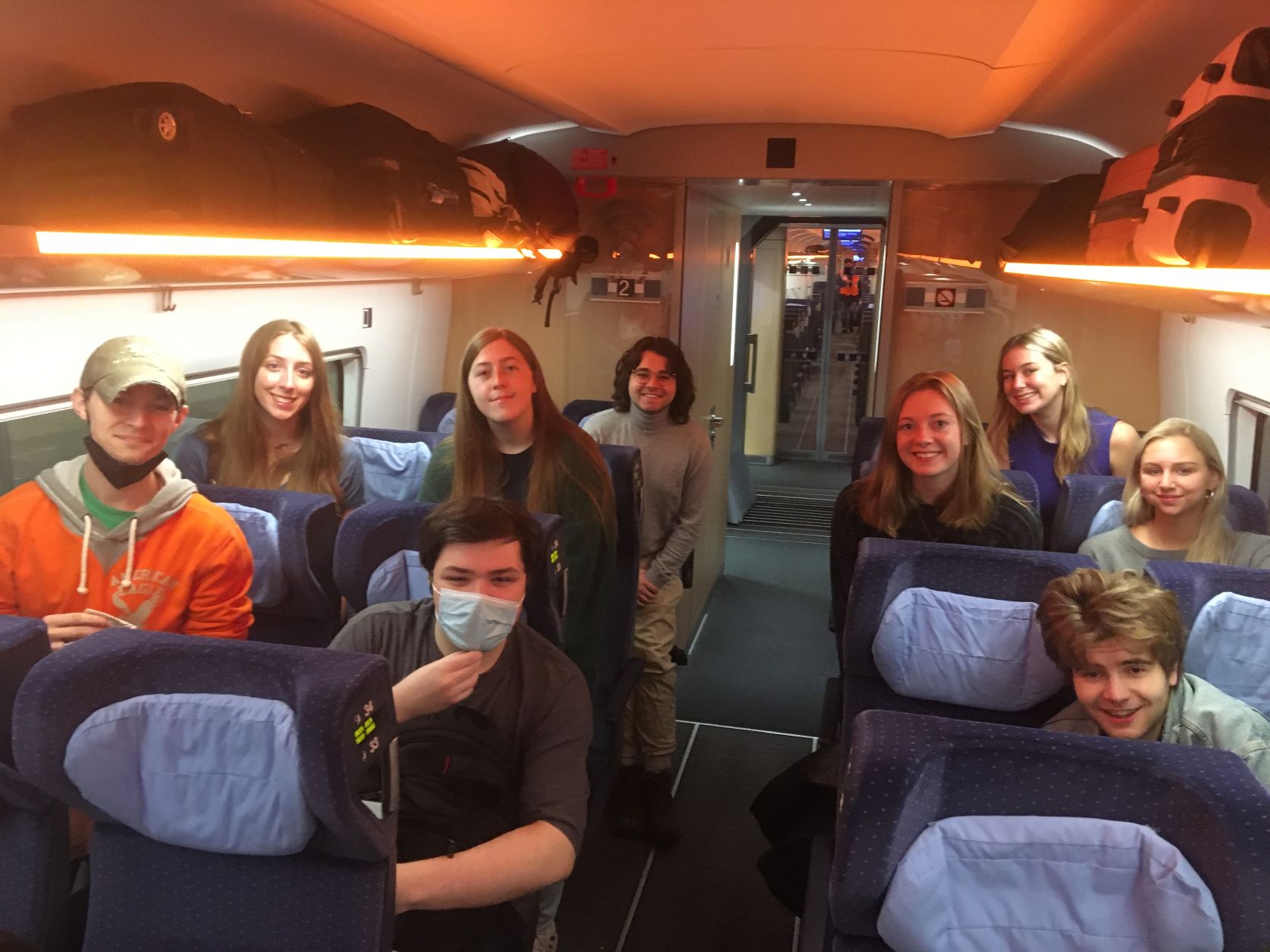 JYM students raveling on the German train from Munich en route to Berlin