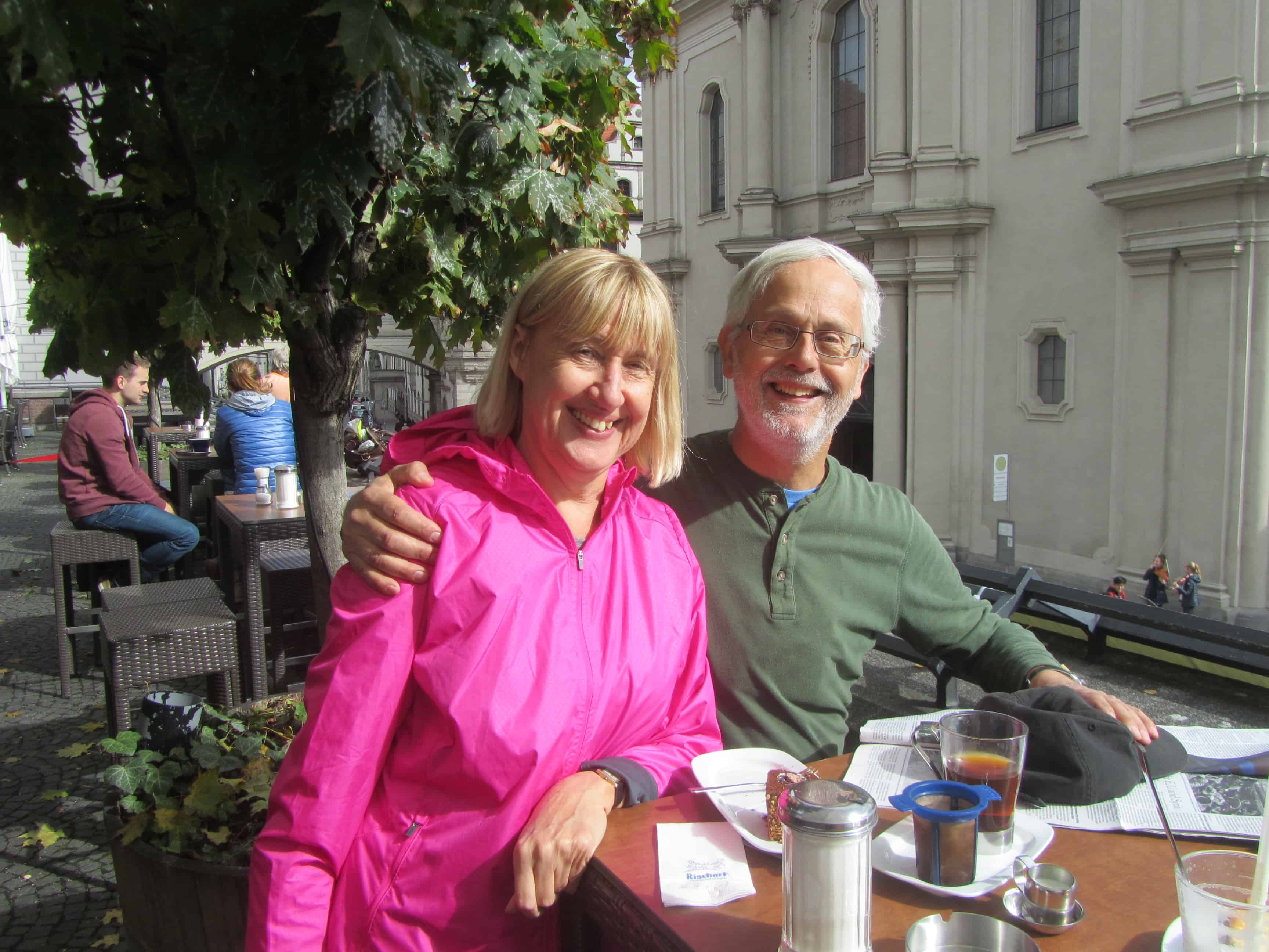 Sabine and her partner, Edward Langer, in Munich in 2015 at Café Rischart near the Heilig-Geist-Kirche