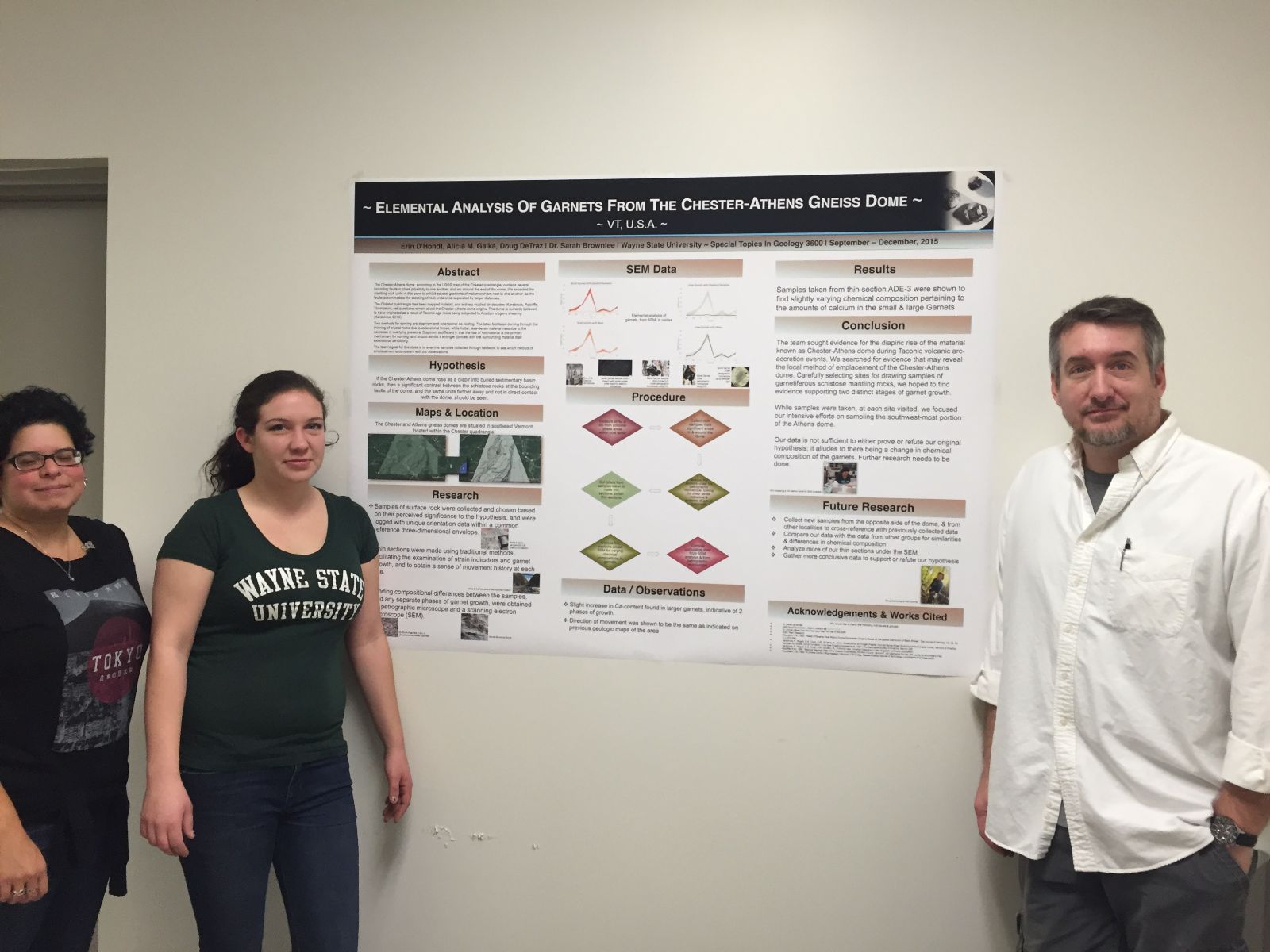 Team members Alicia Galka, Erin D'Hondt and Doug DeTraz with their poster