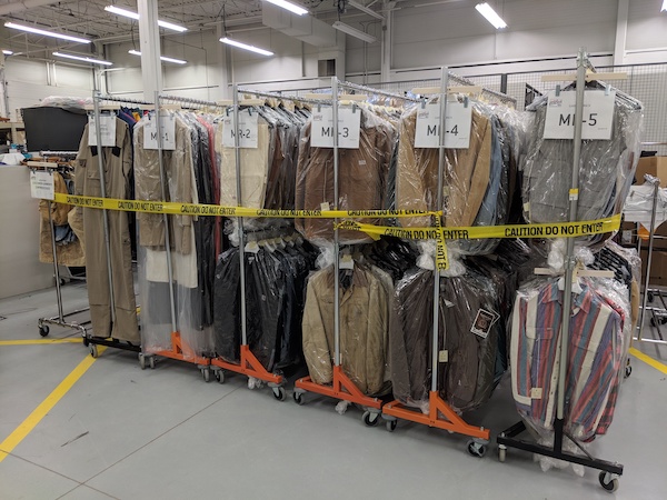 The Carhartt garment collection ready for transport to new archival space in 2019