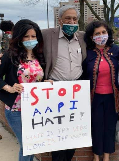 State Representative Padma Kuppa with Mrs. Michigan USA Radhika Shukla and Dr. Anil Kumar of WSU's Board of Governors