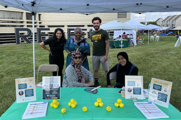 Occupational therapy students Jennifer Gavia, Ala Sarsour, Hala Saif and Warda Saleh with OT alum Cassandra Webb.