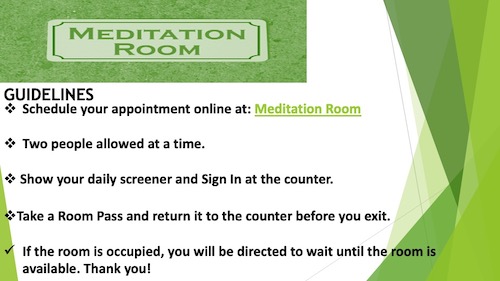 Meditation Room guidelines sign