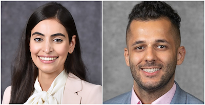 Assistant Clinical Professor of Pharmacy Practice Insaf Mohammad, PharmD '15, and AESARA HEOR/Market Access Fellow Fadi Manuel, PharmD '22