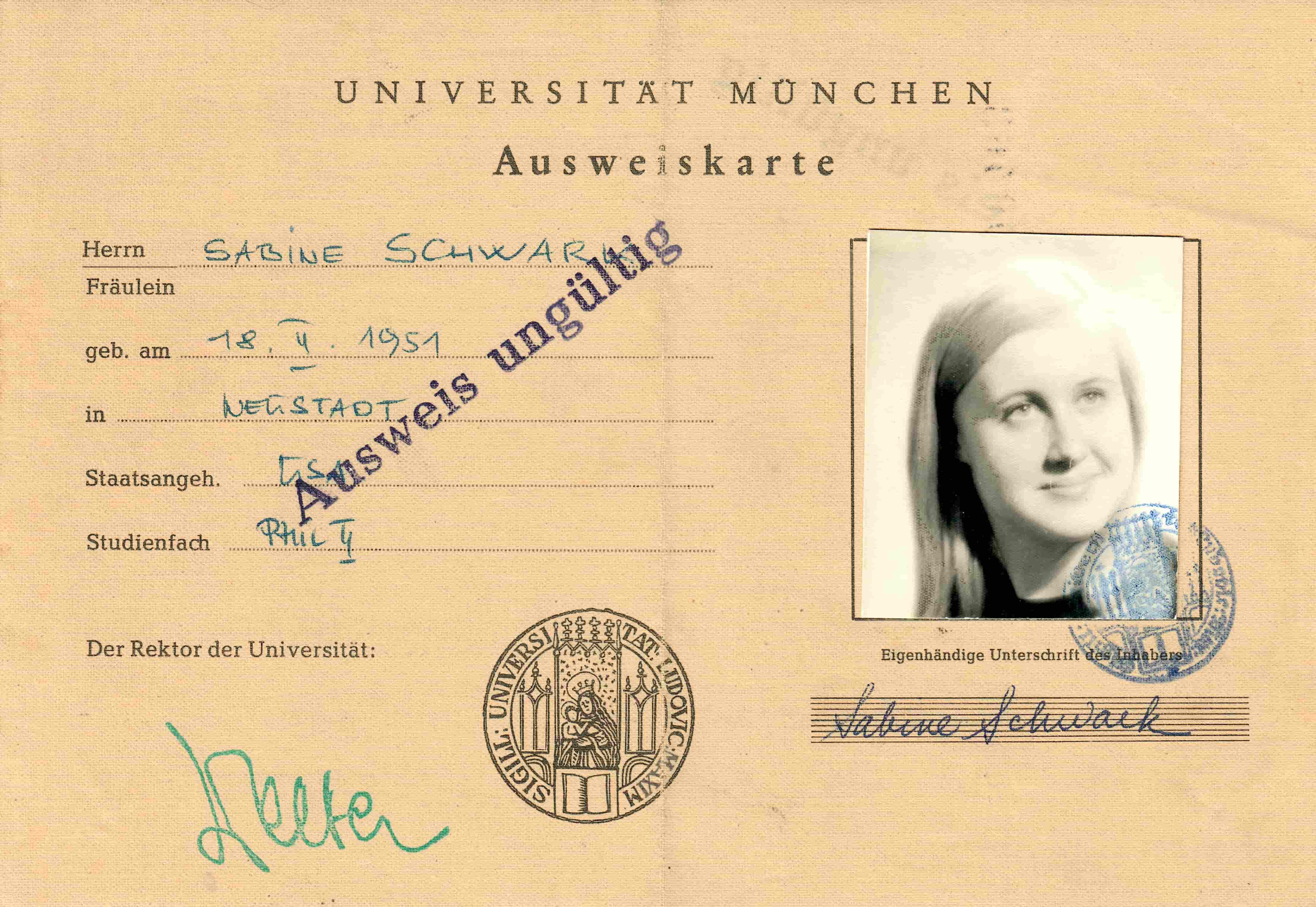 Sabine’s university ID