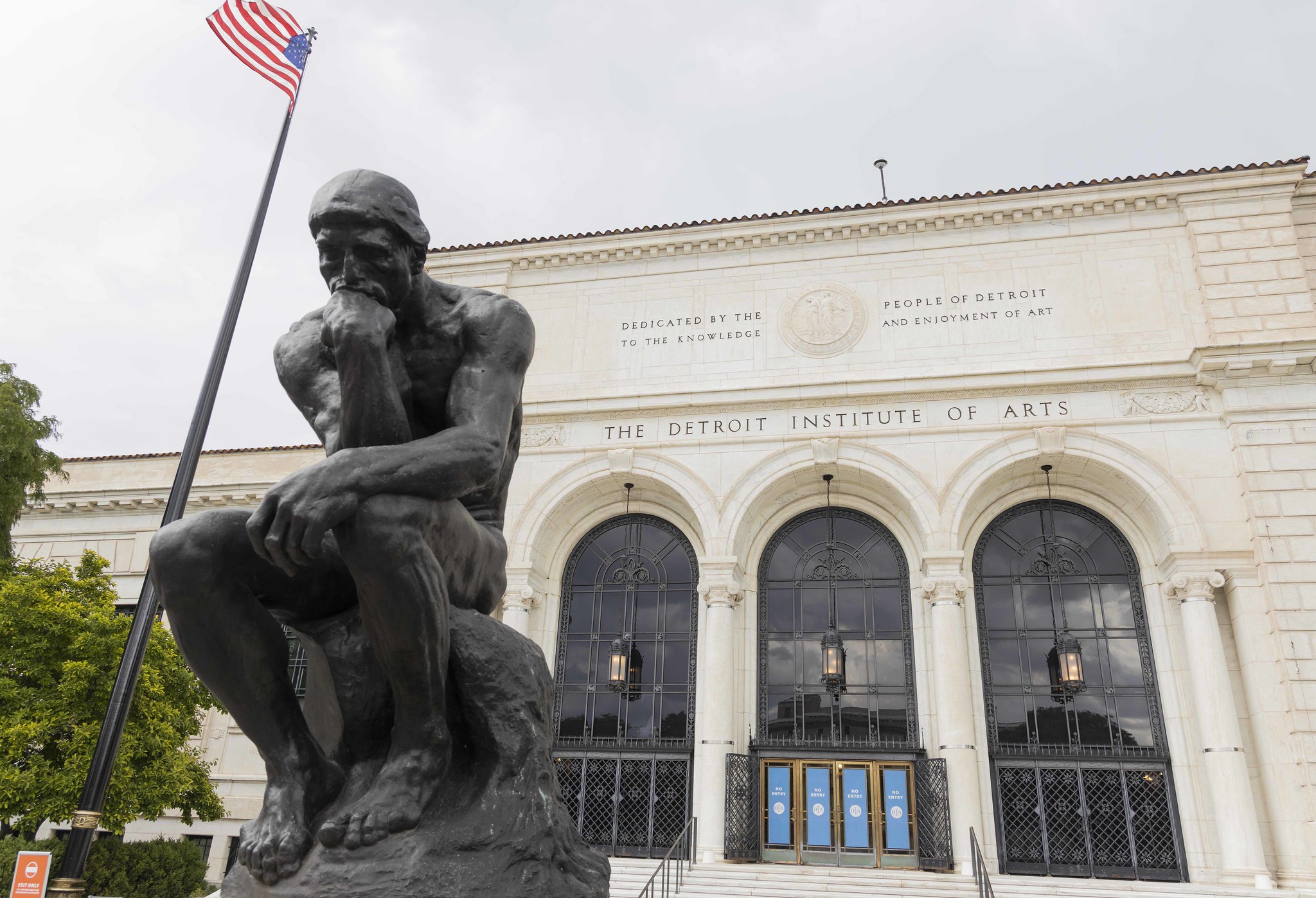  A photo of The Thinker statue on the exterior of the DIA's front entrance.