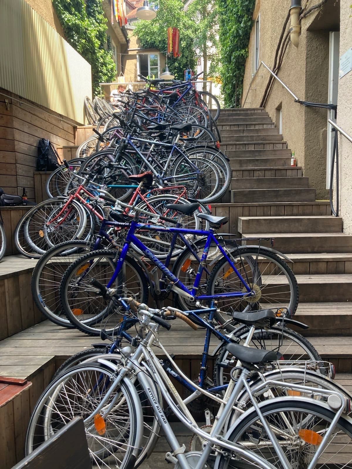 Bikes lined up outside