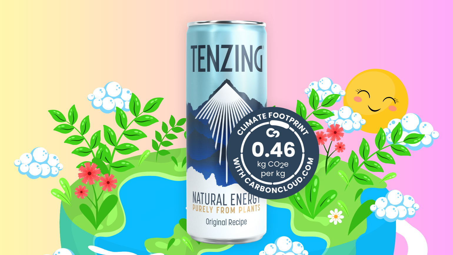 tenzing energy drink with a carbon label