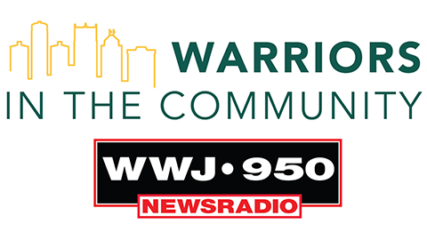Displays WWJ.950 Logo with text Warriors in the Community displayed above