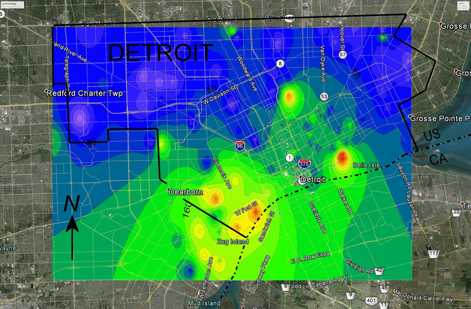 Detroit map of fly contamination