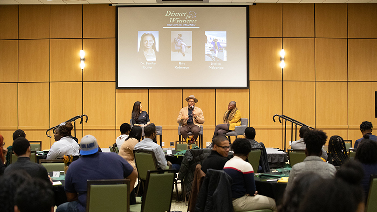 Wayne State students at Dinner for Winners, hosted by Wayne State's Brotherhood student organization