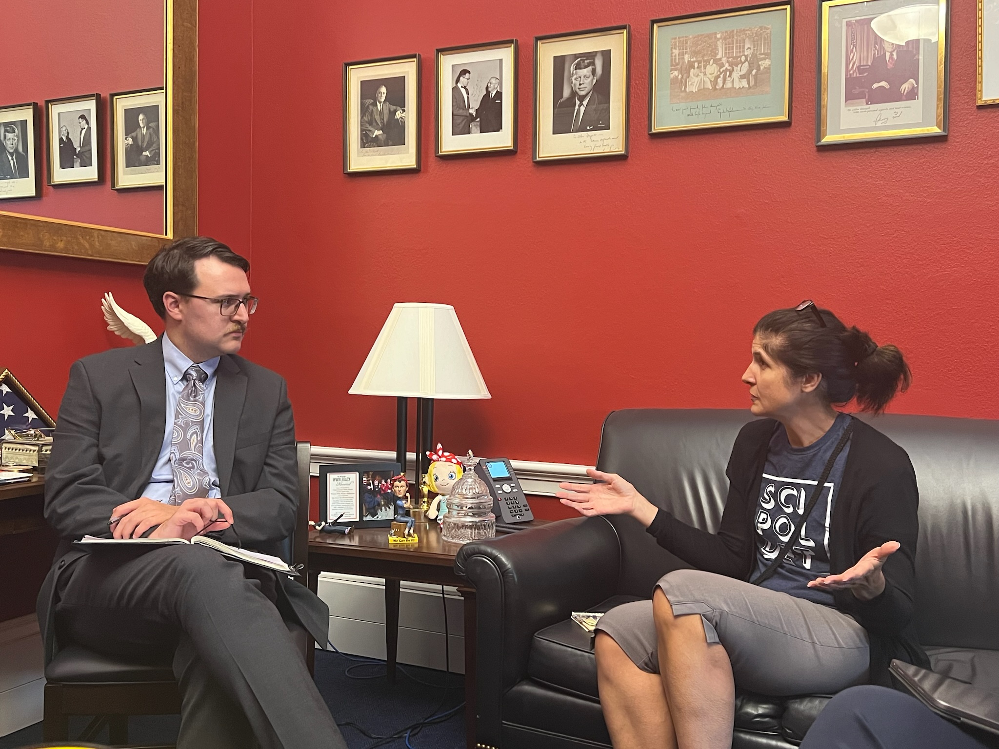 Lori Pile, Ph.D., associate dean of undergraduate studies in the College of Liberal Arts and Sciences and a faculty advisor for SciPol-Detroit, meets with a staffer from Rep. Debbie Dingell’s office.