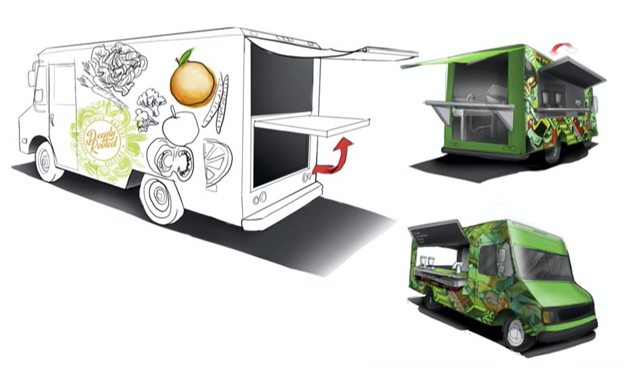 Concept art for Deeply Rooted Produce trucks