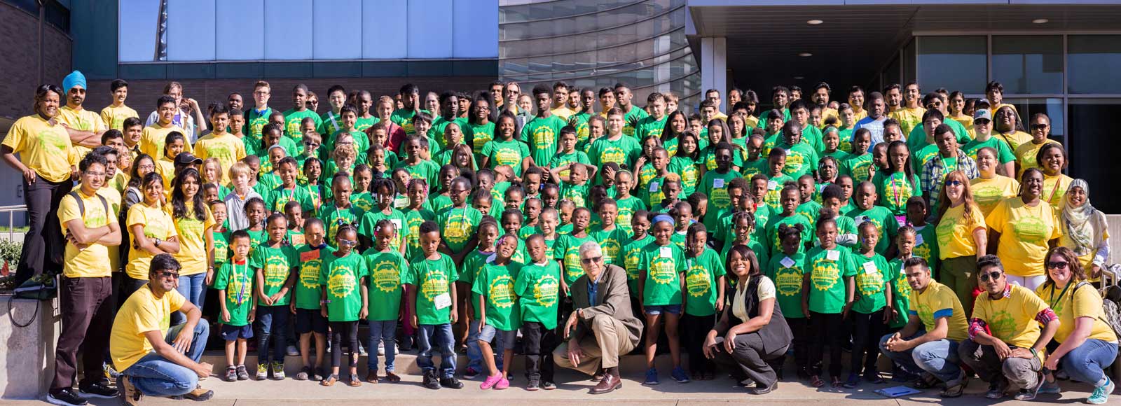 group photo of engineering campers and instructors