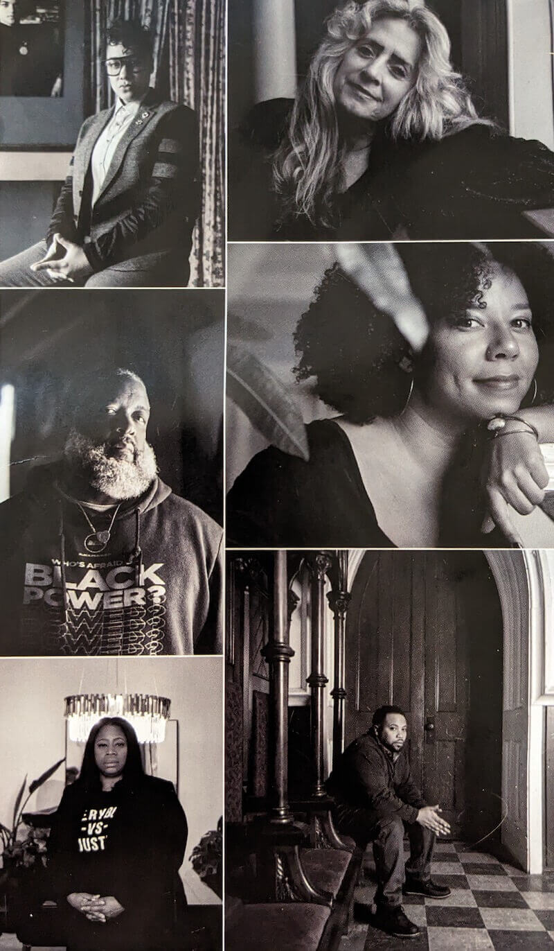  A collage of portraits of advocates for criminal legal reform in Michigan from the Free Your Mind exhibit at the MOCAD