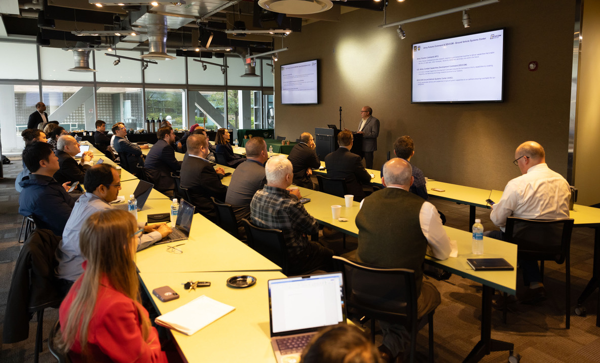 Dr. David J. Gorsich, Chief Scientist at GVSC, presents to Wayne State faculty.