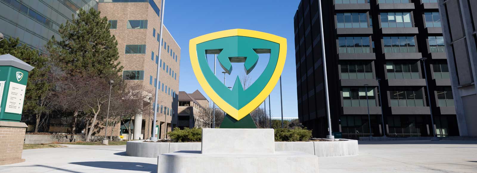Sculpture of WSU logo on campus
