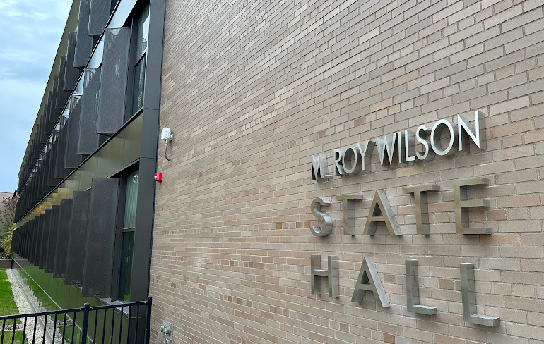 The outside of M. Roy Wilson State Hall is seen.