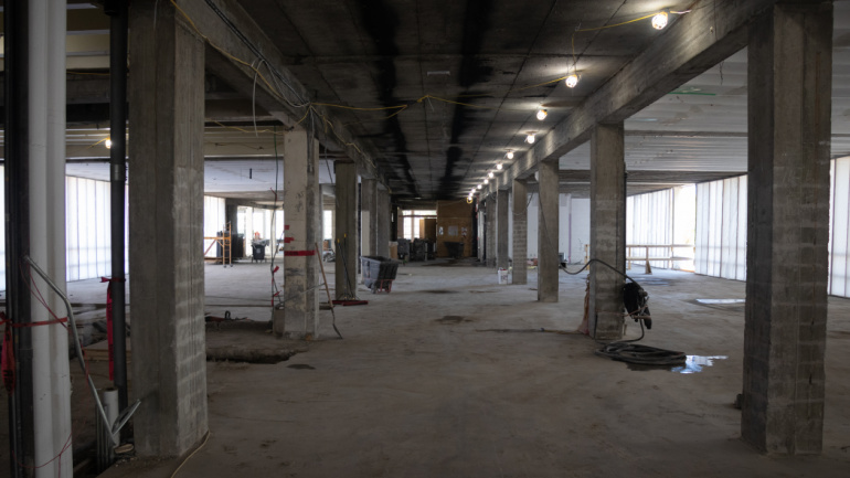 A hallway in State Hall is seen during construction.