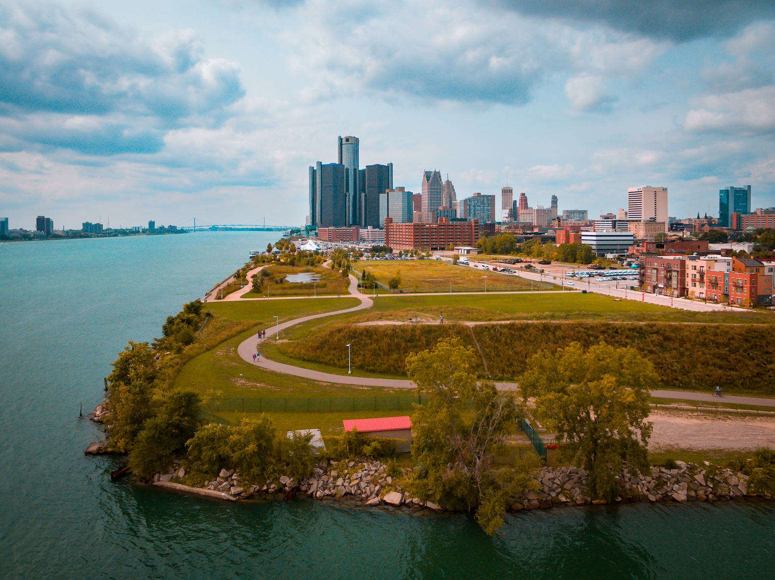 Detroit Rivertown aerial view