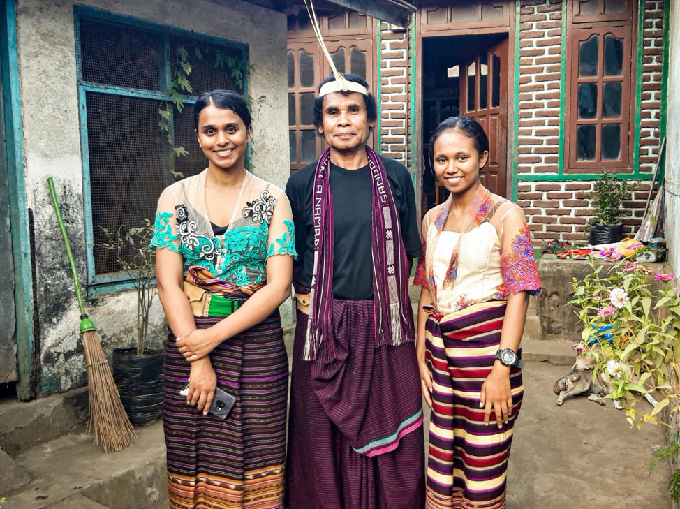 Narkar, Soley dancer Bapak Dei, and Fransiska in traditional Adonara clothing