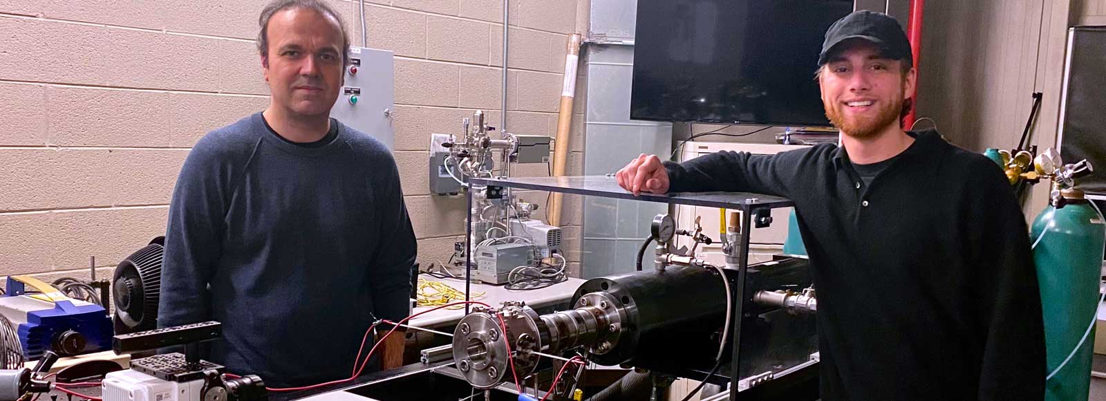 Jacob Klein and Omid Samimi in the Combustion Physics Lab