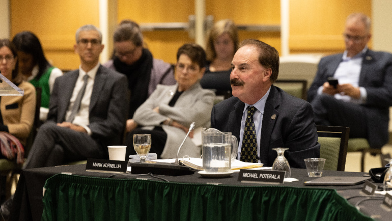 Mark Kornbluh, provost and senior vice president for academic affairs, speaks at a Board of Governors meeting.