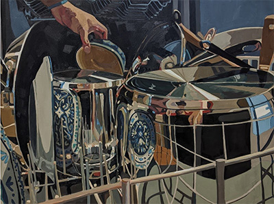 Oil painting called Dish Washer, Oil on canvas, 30 by 40, 2020