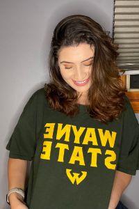Lela Jimenez wearing a Wayne State University t-shirt