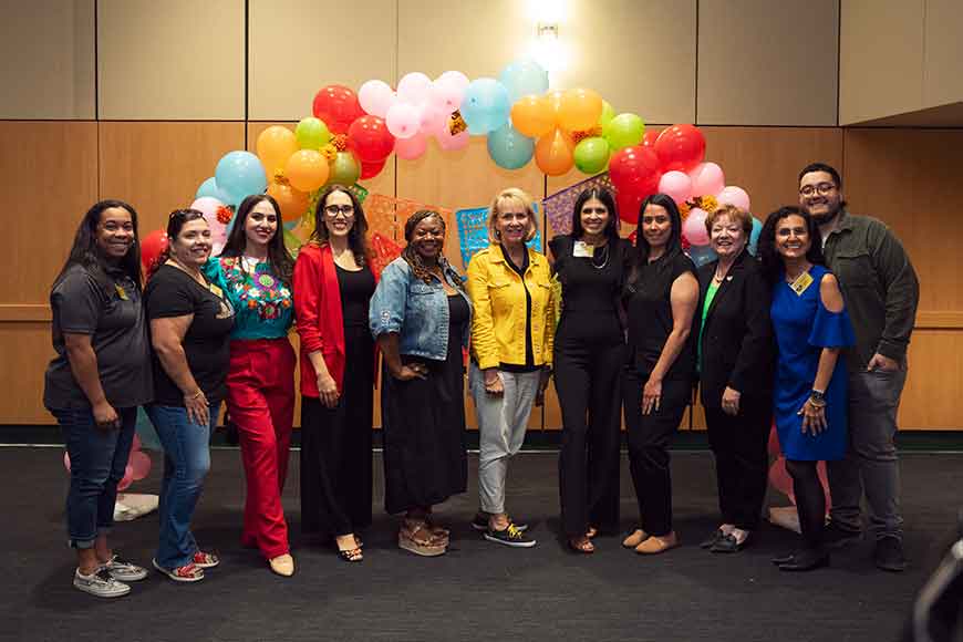 A group of attendees at the 2024 Latino/a Faculty Staff Welcome Back reception, in honor of Hispanic Heritage Month.