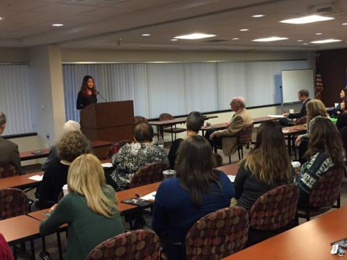 Mrs. Wilson speaking to a group