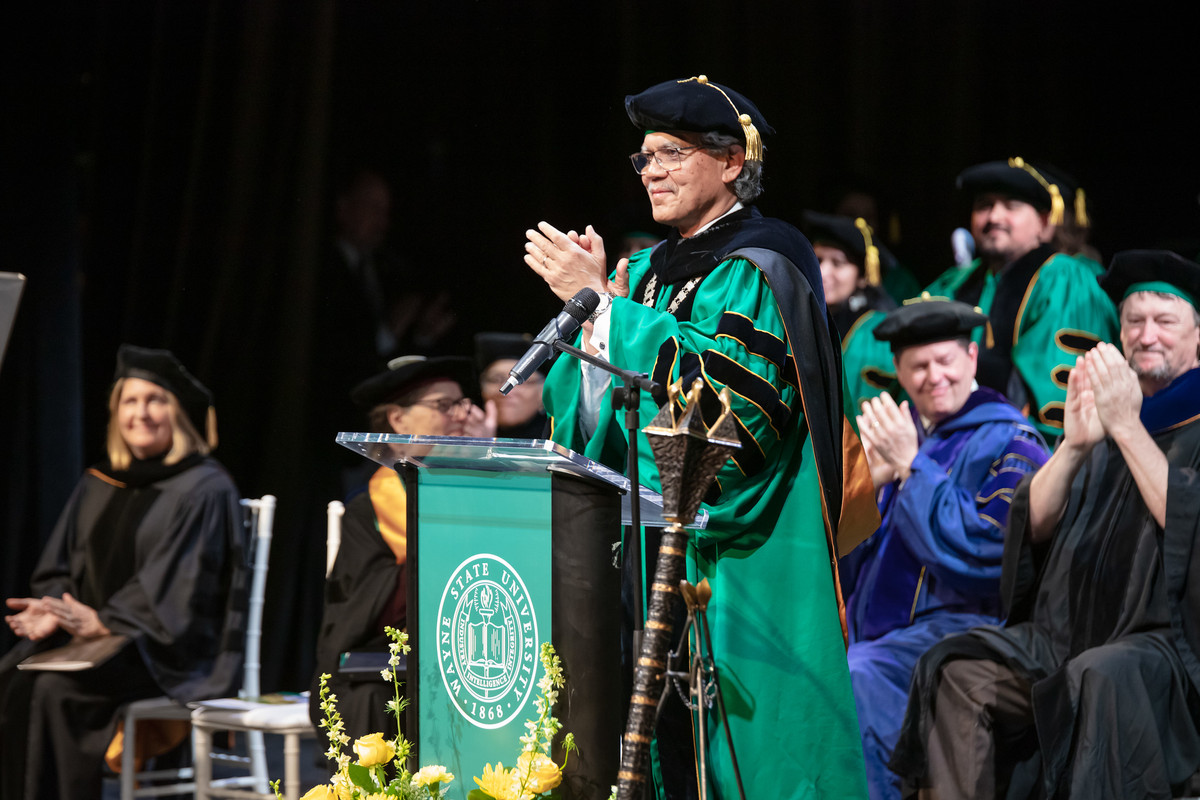  President Dr. M. Roy Wilson at Wayne State University’s spring 2023 Ph.D. commencement ceremony in May.