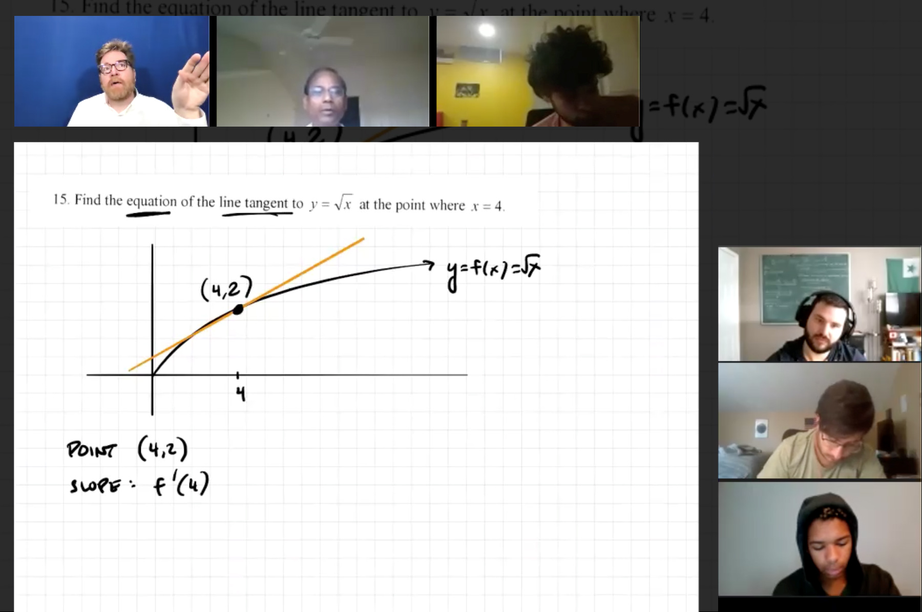 Nazelli, second from top, teaches his ESP Calculus I students via a Zoom synchronous class session.