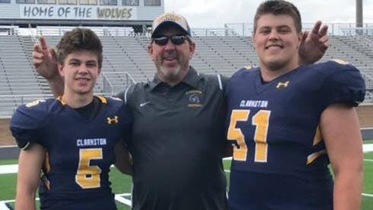 Both Noah (right) and Max Nicklin are grateful for the opportunity to play for legendary high school coach Curt Richardson, who led Clarkston to three state championships in his 35-year coaching career.