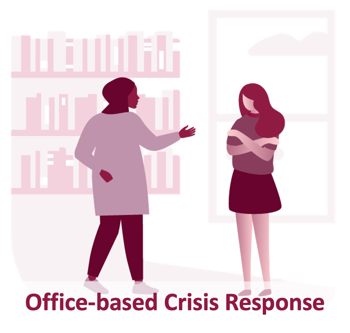  illustration showing a clinician giving mental health crisis services in an office