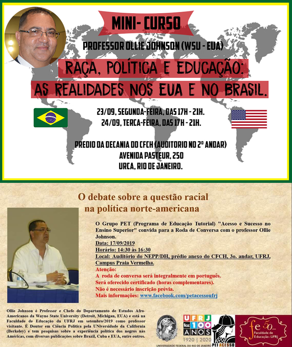 Flyer for Professor Ollie Johnson's Visiting Professorship ino Rio de Janeiro