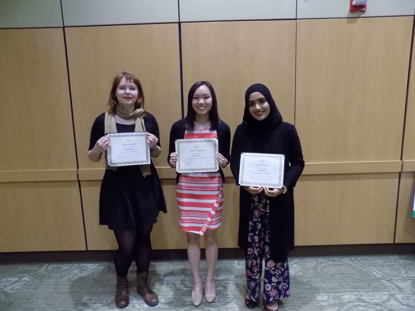 Students Amber Marie Taylor, Ki Lee Shannon O'Brien, and Nushrat Rahman were invited to join the Phi Beta Kappa honor society. (Not pictured: Delani Anne DeGrosky).