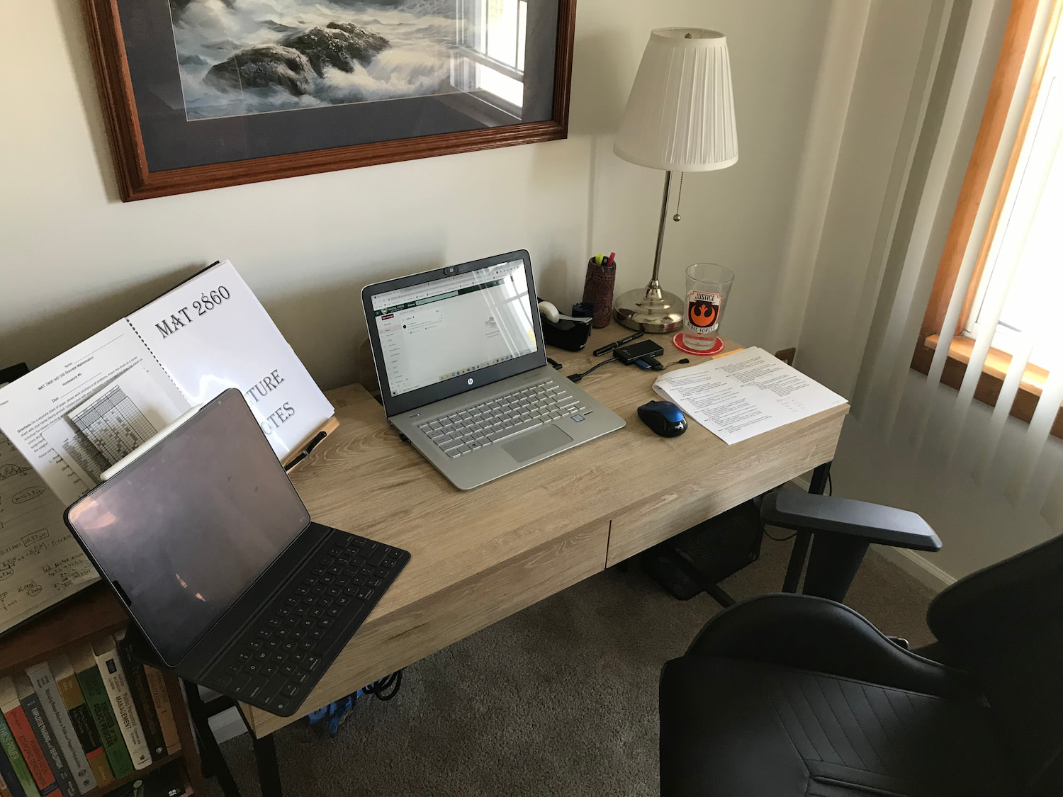Pineau's home office, set up for his instructional needs