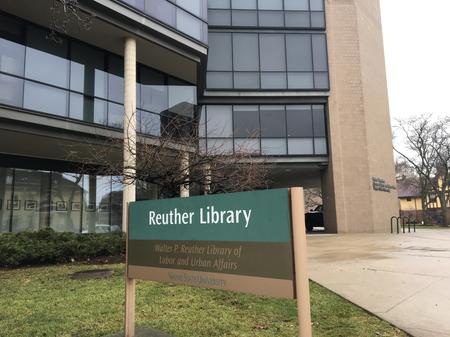 An exterior shot of Wayne State's Walter P. Reuther Library