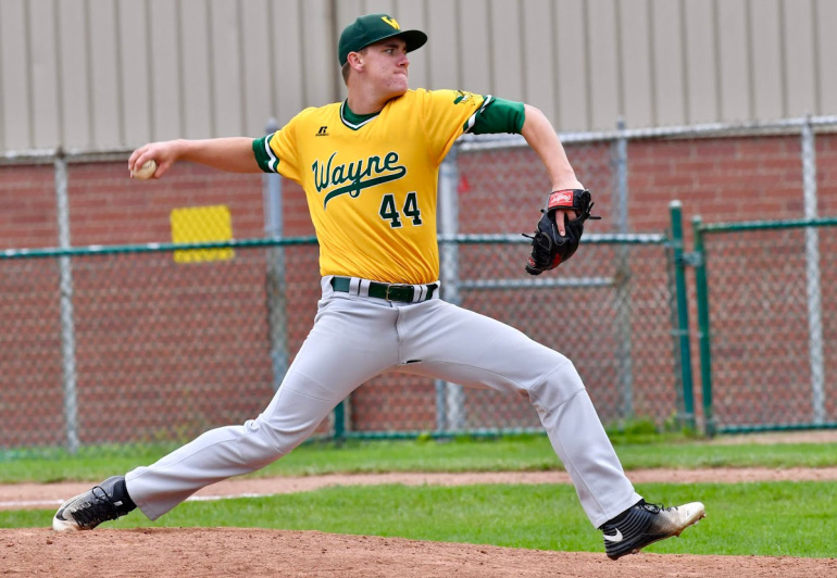 Hunter Brown throws a pitch for Wayne State.