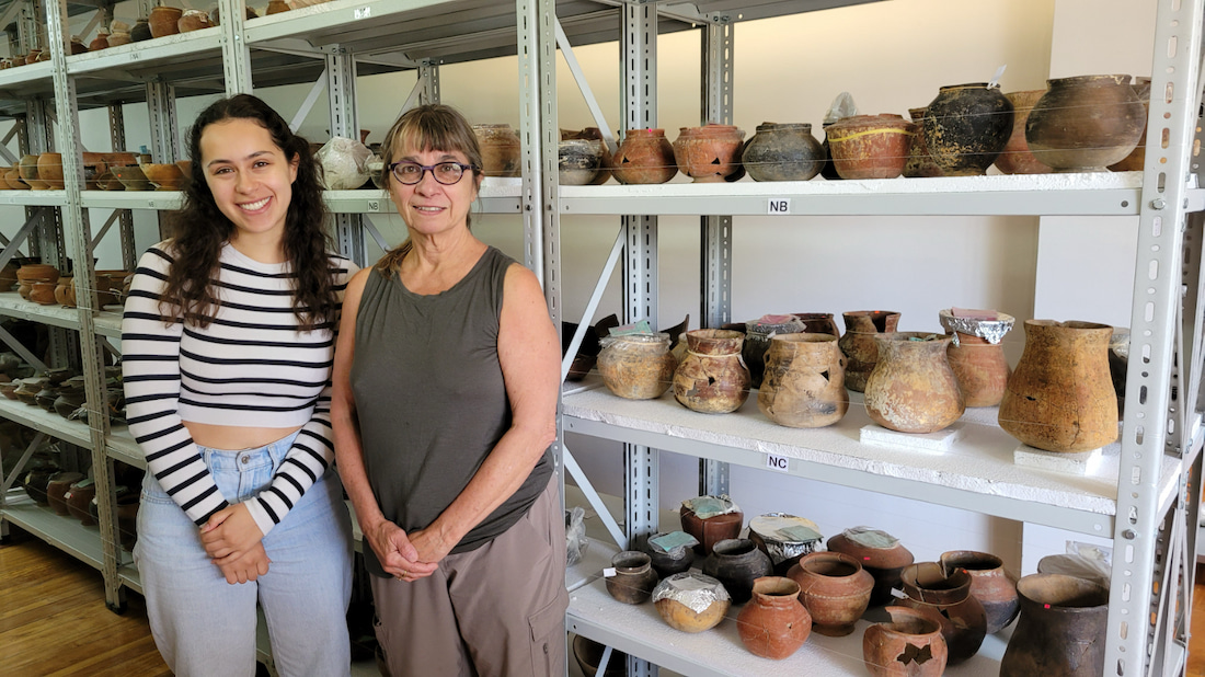 Dr. Bray and student Gabriela Lloyd Perez in the collections at Yachay Archaeological Museum in Urcuqui, Ecuador