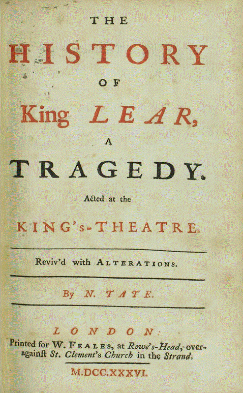 A 1736 printing of a 1681 adaptation of Shakespeare's King Lear, digitized from the Wayne State University Special Collections.