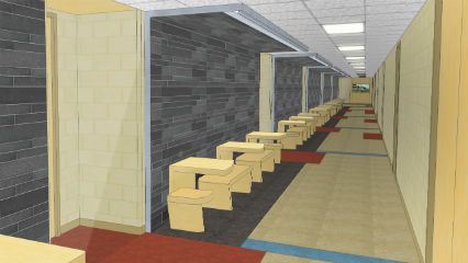 Rendering of the new test center seating design, currently used in Manoogian.