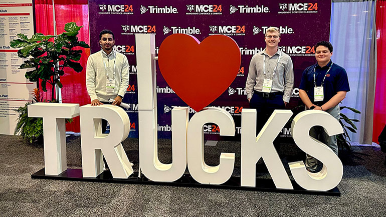 Ahmad Saeed (left), with Caden Weaver from Colorado State University and Gabe Lopez (right) from Auburn University, were among 18 students from 12 different universities invited to attend this year’s Trucking U event, sponsored by the American Trucking Association, and held at the Music City Center in downtown Nashville.