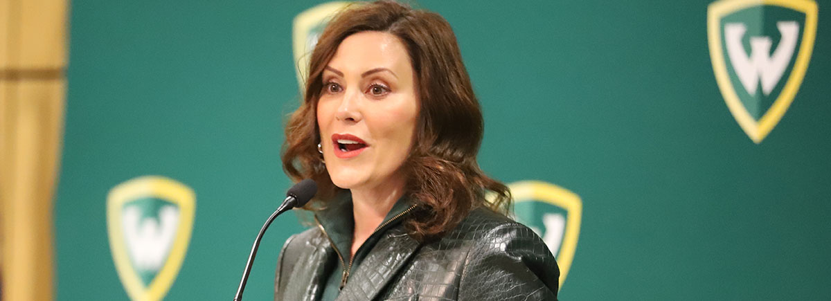 Gov. Gretchen Whitmer attended the announcement of he new Wayne State Guarantee, which will provide free tuition to incoming Michigan students with family incomes of $70,000 or less.