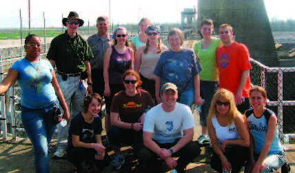 Professor Lemke (second from left) with geology students.