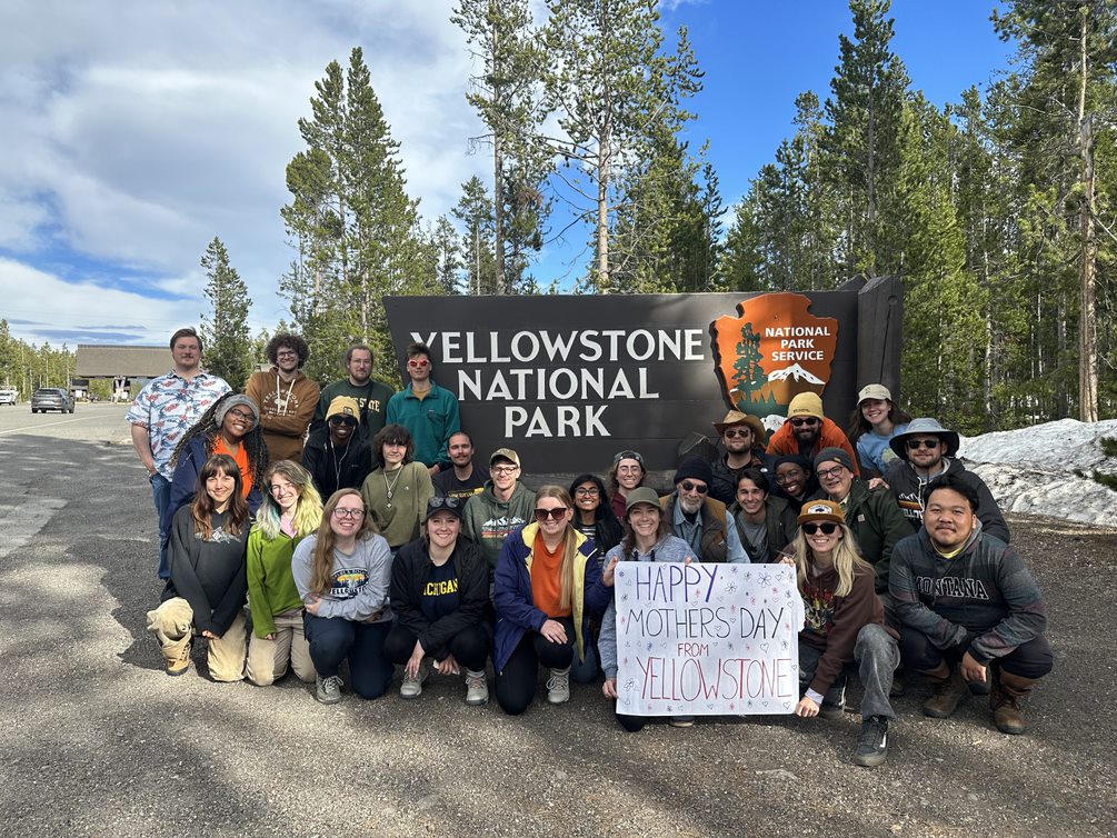 Geology students in front of Yellowstone park